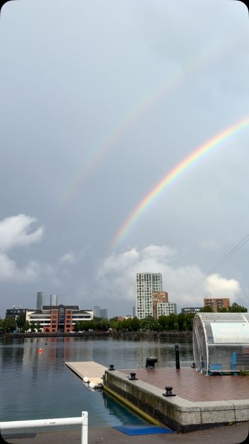 Is it us or was dock 8 @salfordwsc at the end of the DOUBLE rainbow last night?! #openwaterswimming #openwatercoaching #doublerainbows🌈🌈 #mediacityuk #salfordquays