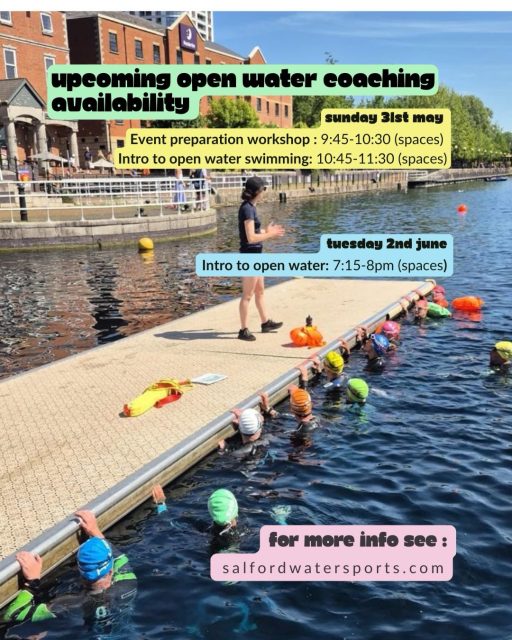 Here’s a bit more about the upcoming availability @salfordwsc ☀️ Intro to open water swimming - is the place for everyone to start. We’ll work on the essential skills to help you be safe and enjoy the open water. 🏊🏽🚴🏽 🏃🏽Event preparation workshop - This session will help get you ready for your event in open water. It will cover event strategies and preparation; tips for wetsuit and skins swimming; plus open water skills e.g. sighting, turning and drafting. We’ve timetabled these to support swimmers with the key events such as the Great North Swim, Lakesman, Coniston end to end, the Big Welsh Weekend, Slateman and Bolton 70.3 For more info on workshops, 121s and to book please, visit salfordwatersports.com #openwaterswimming #openwatercoaching #salfordquays #mediacityuk #manchester